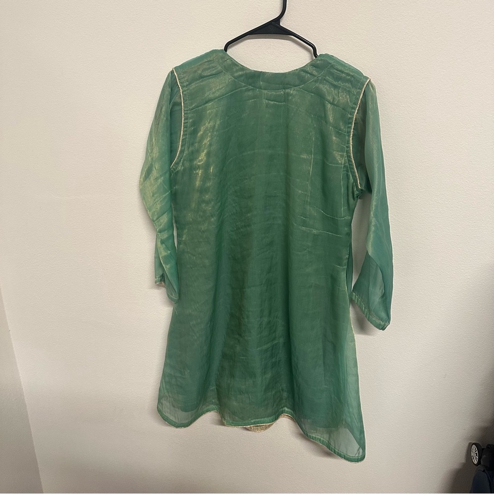 Two piece formal salwar kameez in a soft sea-green shade with intricate gold - Picture 8 of 9